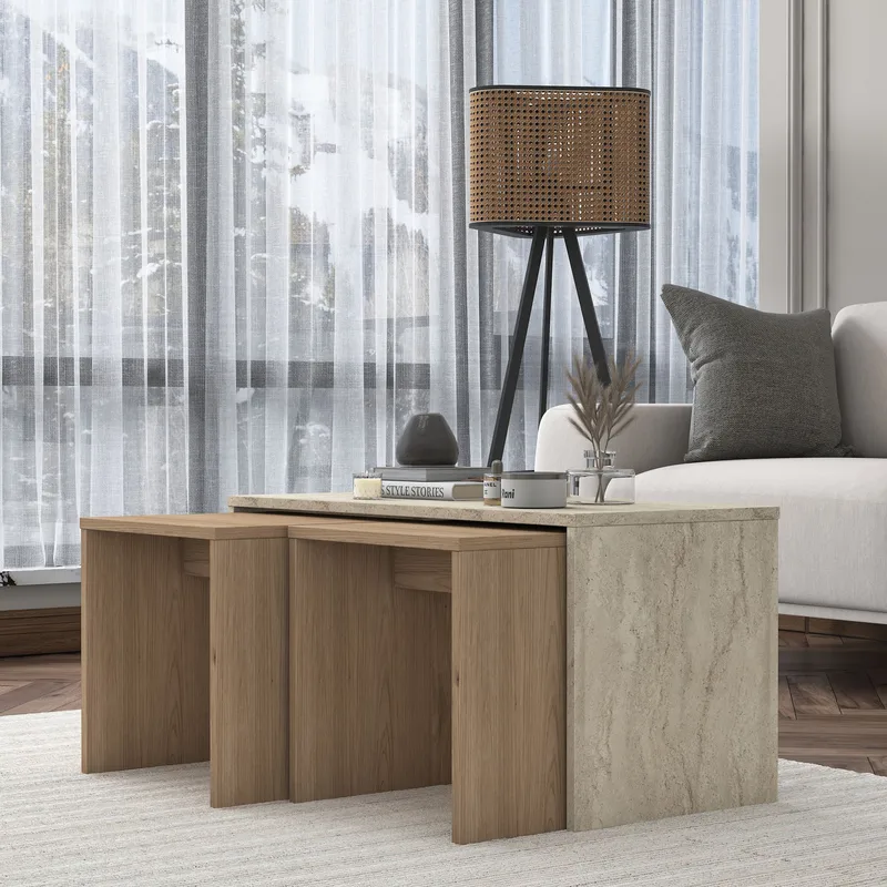 Sofabordsett Wallxpert Cleo-hylle (90 x 44,8 x 40 cm) Travertin - Travertin - Møbler - Bord - Sofabord & salongbord