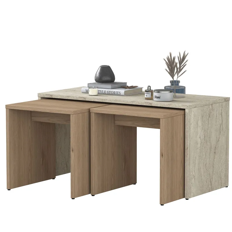 Sofabordsett Wallxpert Cleo-hylle (90 x 44,8 x 40 cm) Travertin - Travertin - Møbler - Bord - Sofabord & salongbord