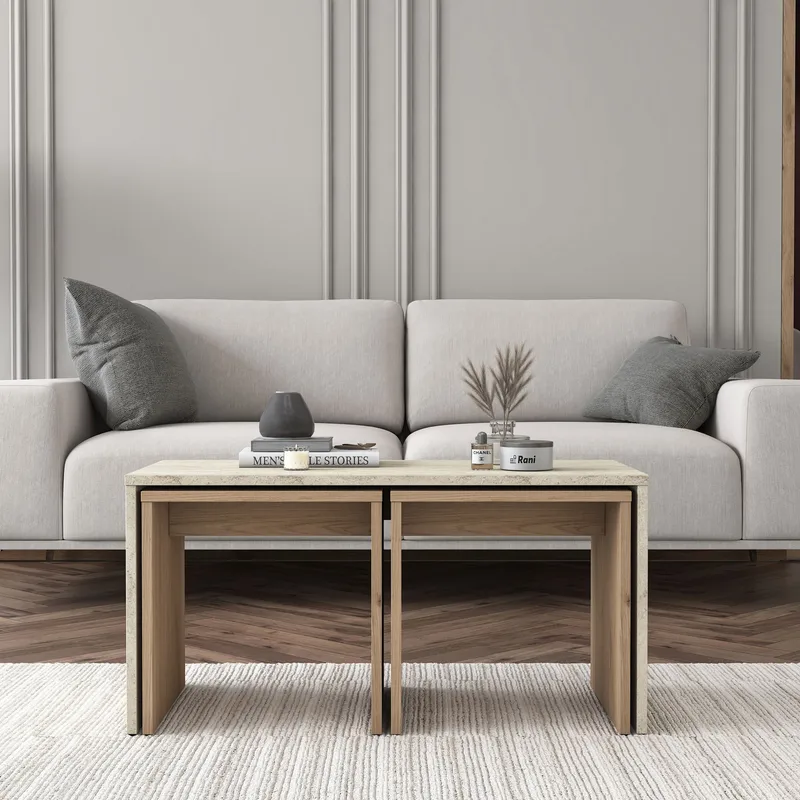 Sofabordsett Wallxpert Cleo-hylle (90 x 44,8 x 40 cm) Travertin - Travertin - Møbler - Bord - Sofabord & salongbord