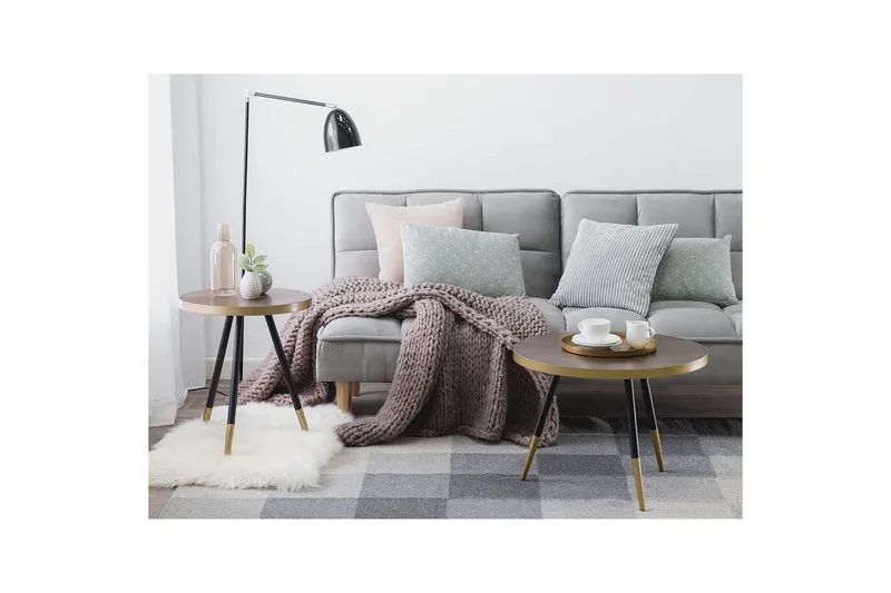 Soffbord Beliani Ramona Mörk trä/guld/svart Dark wood||GOLD||Black - Møbler - Bord - Sofabord & salongbord