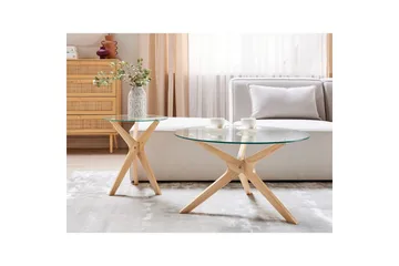 Soffbord Beliani Valley set om 2 Transparent||Light wood - Møbler - Bord - Sofabord & salongbord