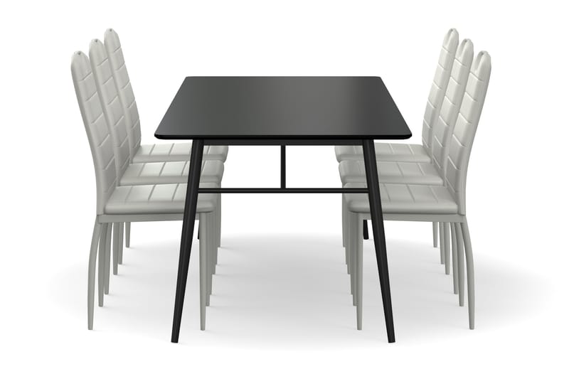 Spisebord Breyawna 200 cm med 6 Spisestoler Crockey Kunstlær - Beige/Svart - Spisegruppe