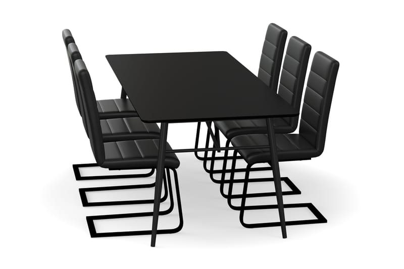 Spisebord Breyawna 200 cm med 6 Spisestoler Jack Kunstlær - Beige/Svart - Spisegruppe