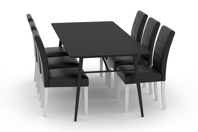 Spisebord Breyawna 200 cm med 6 Spisestoler Leo Kunstlær - Beige/Svart - Spisegruppe