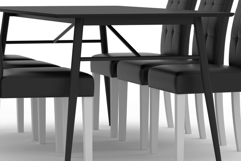 Spisebord Breyawna 200 cm med 6 Spisestoler Leo Kunstlær - Beige/Svart - Spisegruppe