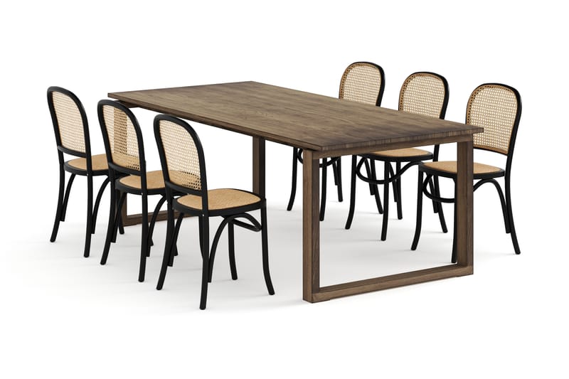 Spisebord Ginette 220 cm med 6 Spisestoler Degors - Brun - Spisegruppe