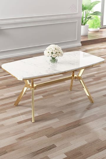 Spisebord Hanah Home Esla (160 x 75 x 90 cm) Hvit marmor gull - Møbler - Bord - Marmorbord
