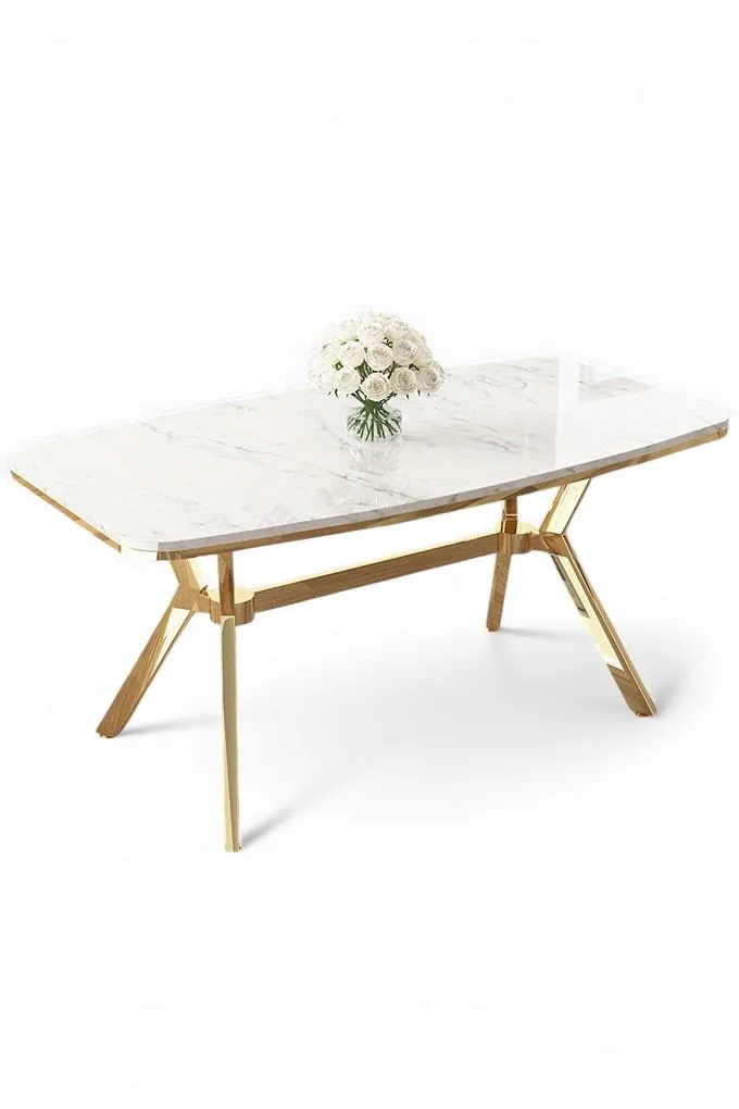 Spisebord Hanah Home Esla (160 x 75 x 90 cm) Hvit marmor gull