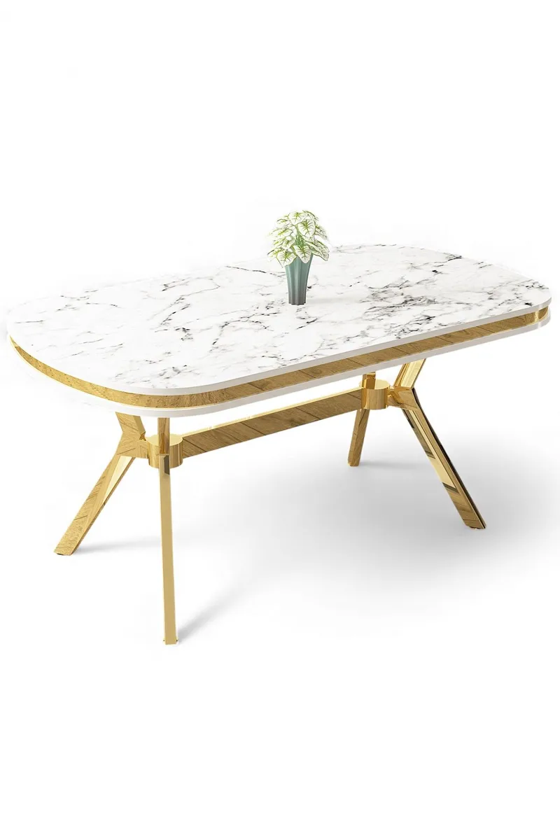 Spisebord Hanah Home Olya (168 x 75 x 90 cm) Hvit marmor gull