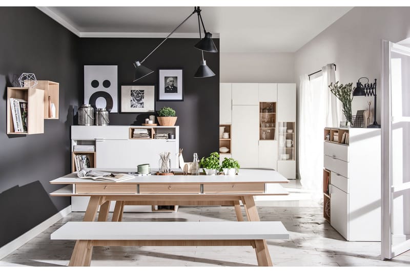 4You Rektangulært Spisebord 200x100 cm i Tre med Skuffer - Hvit - Møbler - Bord - Spisebord & kjøkkenbord