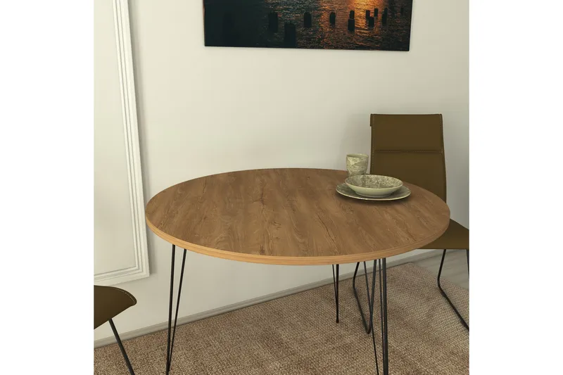 Bonnick Lite Rundt Bord 90 cm med Tre- og Eikeutseende - Brun/Svart - Møbler - Bord - Spisebord & kjøkkenbord