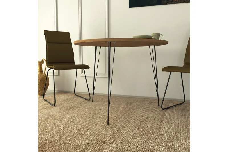 Bonnick Lite Rundt Bord 90 cm med Tre- og Eikeutseende - Brun/Svart - Møbler - Bord - Spisebord & kjøkkenbord