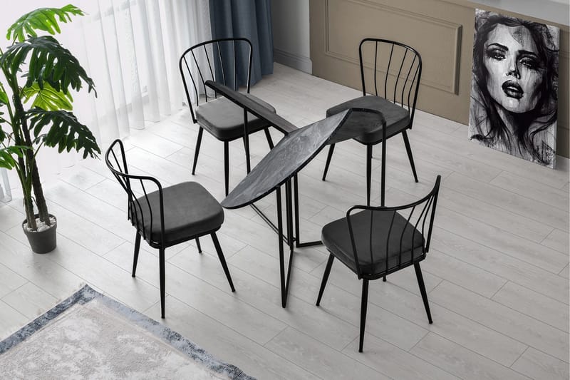 Buluca Rundt Spisebord 100 cm i Tre med Marmor- og Metallutseende - Mørkegrå - Møbler - Bord - Spisebord & kjøkkenbord