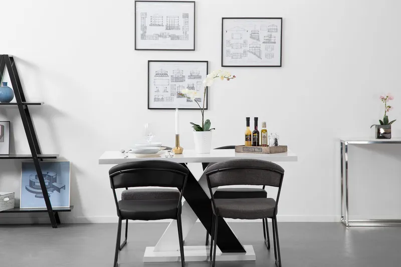 Cesi Rektangulært Spisebord 140 cm i Malt Tre - Hvit|Svart - Møbler - Bord - Spisebord & kjøkkenbord
