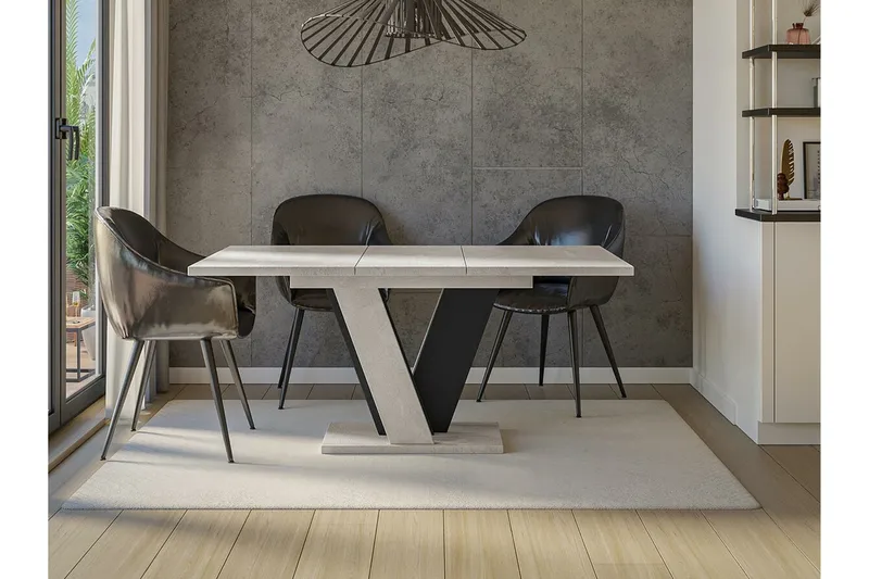 Denogal Uttrekkbart Rektangulært Spisebord 120 cm med Betonglook - Lysegrå - Møbler - Bord - Spisebord & kjøkkenbord