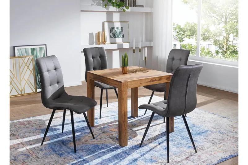 Gliwski Lite Kvadratisk Spisebord 80 cm i Massivt Tre med Rosentreutseende, Brun