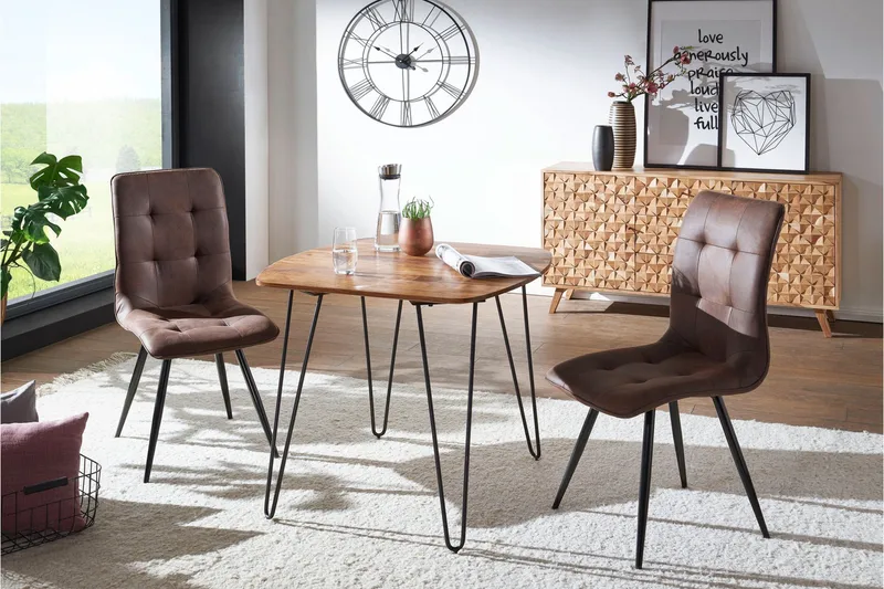 Kristl Kvadratisk Spisebord 80 cm i Tre med Metallben, Brun