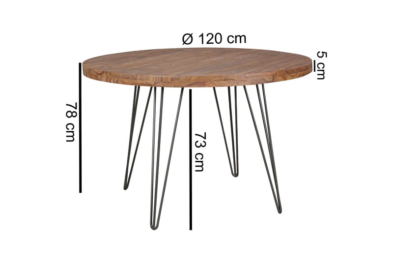 Langner Rundt Spisebord 120 cm i Tre med Metallben - Brun - Møbler - Bord - Spisebord & kjøkkenbord