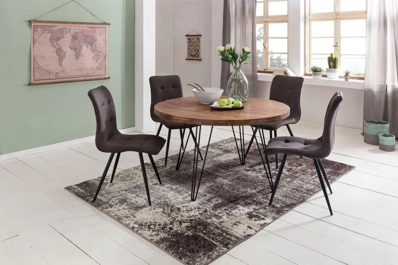 Langner Rundt Spisebord 120 cm i Tre med Metallben - Brun - Møbler - Bord - Spisebord & kjøkkenbord