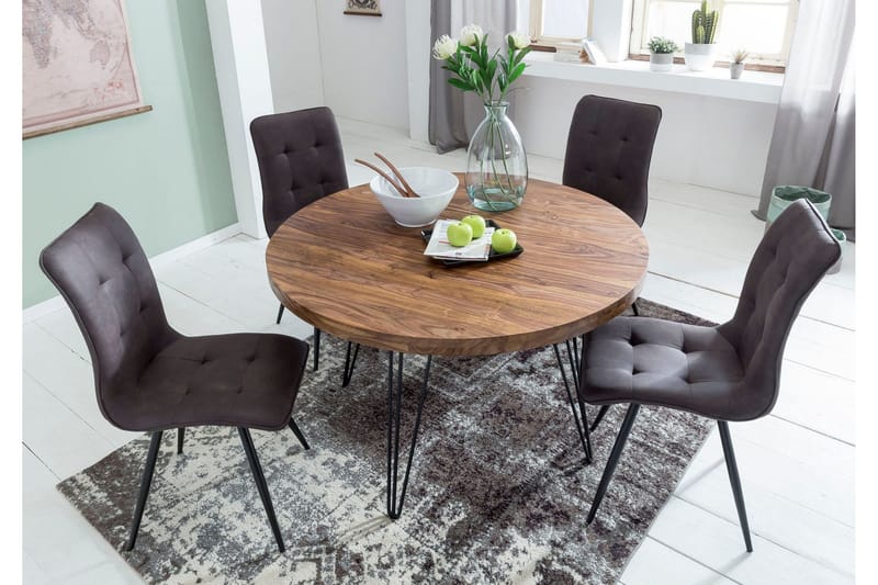 Langner Rundt Spisebord 120 cm i Tre med Metallben - Brun - Møbler - Bord - Spisebord & kjøkkenbord