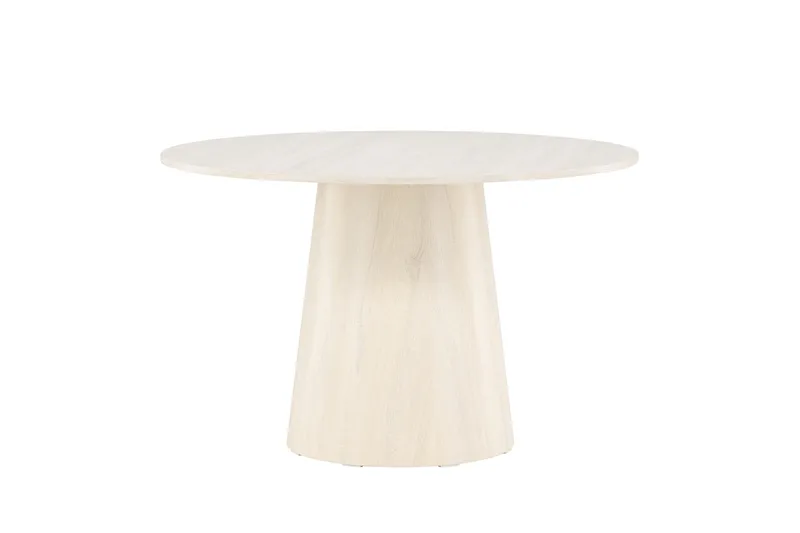Lanzo Rundt Spisebord 120 cm, Hvitlasert / Lys Tre
