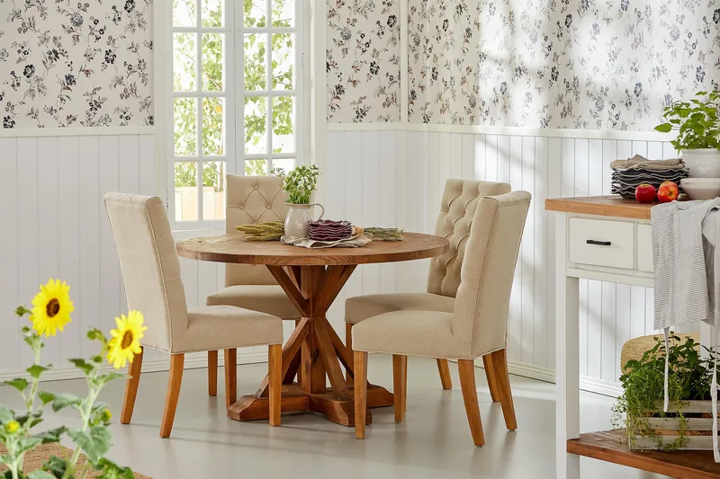 Lyon Rundt Lite Spisebord Vintage 120 cm - Natur / Tre / Alm - Møbler - Bord - Spisebord & kjøkkenbord