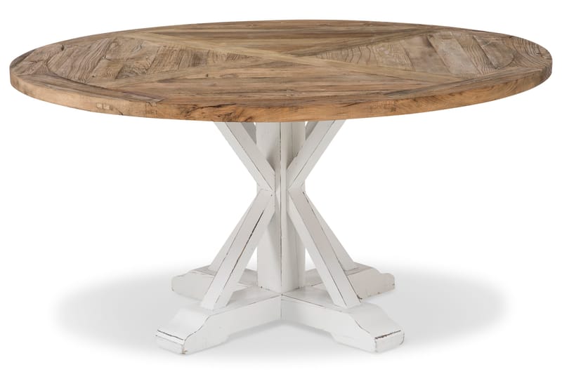 Lyon Vintage Rundt Spisebord 150 cm i Gjenvunnet Furu for 6 Personer - Natur|Hvit - Møbler - Bord - Spisebord & kjøkkenbord
