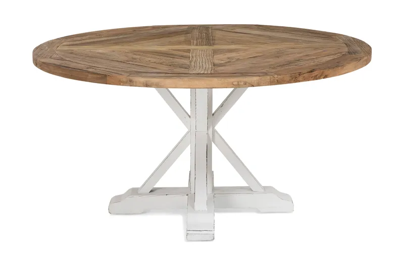 Lyon Vintage Rundt Spisebord 150 cm i Gjenvunnet Furu for 6 Personer, Natur|Hvit