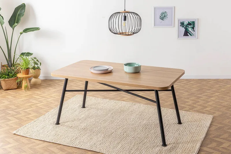 Makwana Rektangulært Spisebord 160 cm i Tre med Metallben, Naturell