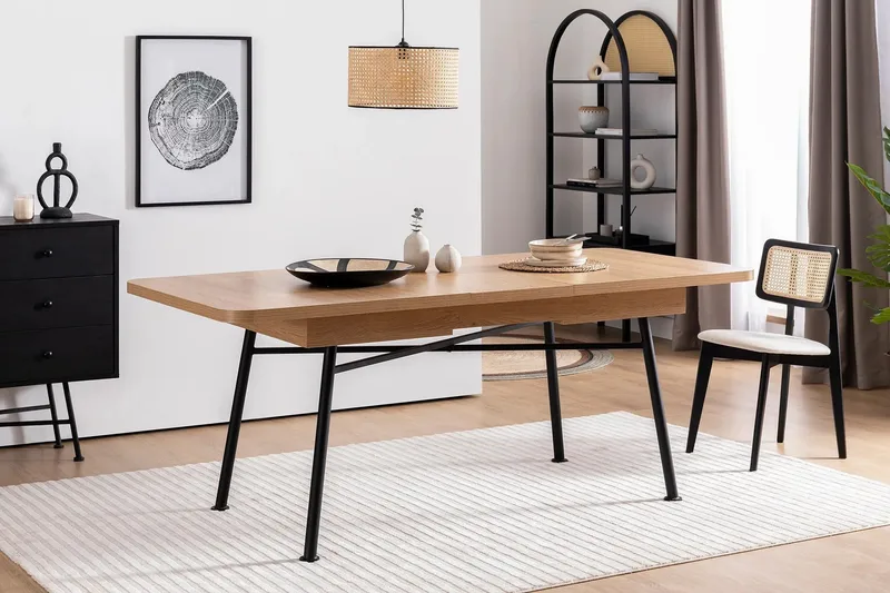 Makwana Utvidbart Rektangulært Spisebord 160 cm i Tre med Metallben - Naturell - Møbler - Bord - Spisebord & kjøkkenbord