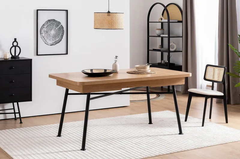 Makwana Utvidbart Rektangulært Spisebord 160 cm i Tre med Metallben, Naturell