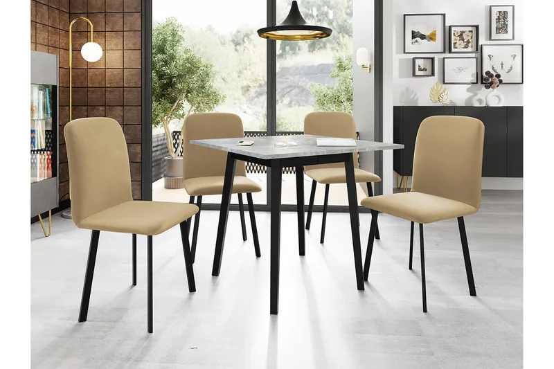 Narberth Lite Uttrekkbart Kvadratisk Spisebord 85 cm med Betong- og Metallutseende - Lysegrå - Møbler - Bord - Spisebord & kjøkkenbord