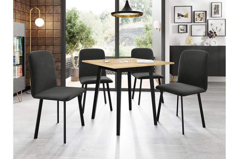 Narberth Lite Uttrekkbart Kvadratisk Spisebord 85 cm med Tre- og Eikeutseende - Svart - Møbler - Bord - Spisebord & kjøkkenbord