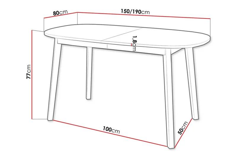 Narberth Uttrekkbart Ovalt Spisebord 150 cm med Tre- og Eikeutseende - Svart - Møbler - Bord - Spisebord & kjøkkenbord