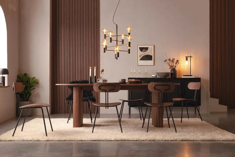 Noira Ovalt Spisebord Valnøtt 220 cm Ribbet - Mørkebrunt / Brunt Tre - Møbler - Bord - Spisebord & kjøkkenbord