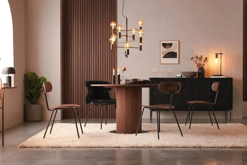 Noira Rundt Lite Spisebord Valnøtt 120 cm - Brun / Ribbet - Møbler - Bord - Spisebord & kjøkkenbord