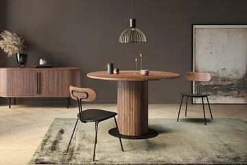 Noira Rundt Lite Spisebord Valnøtt 120 cm - Brun / Ribbet - Møbler - Bord - Spisebord & kjøkkenbord