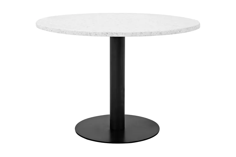 Razzia Rundt Spisebord 106 cm med Marmorplate, Terrazzo- og Metallutseende, Hvit|Svart