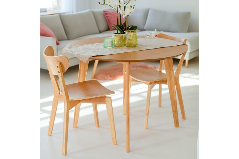 Roxby Rundt Spisebord 105 cm med Tre- og Eikeutseende - Natur - Møbler - Bord - Spisebord & kjøkkenbord