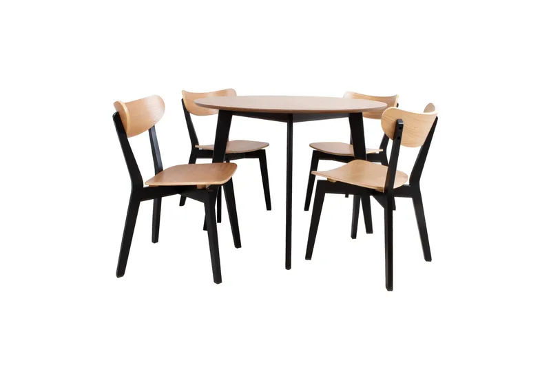 Roxby Rundt Spisebord 105 cm med Tre- og Ekeutseende, Svart|Brun