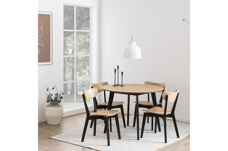 Roxby Rundt Spisebord 105 cm med Tre- og Ekeutseende - Svart|Brun - Møbler - Bord - Spisebord & kjøkkenbord