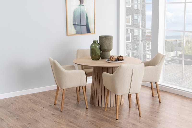 Saku Rundt Spisebord 120 cm med Tre- og Eikeutseende - Hvit - Møbler - Bord - Spisebord & kjøkkenbord