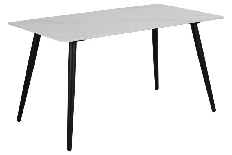 Sanjoan Rektangulært Spisebord 140 cm med Keramikkplate, Marmor- og Metalllook, Hvit