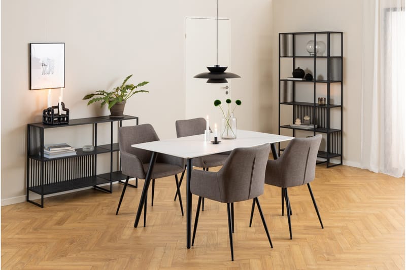 Sanjoan Rektangulært Spisebord 140 cm med Keramikkplate, Marmor- og Metalllook - Hvit - Møbler - Bord - Spisebord & kjøkkenbord