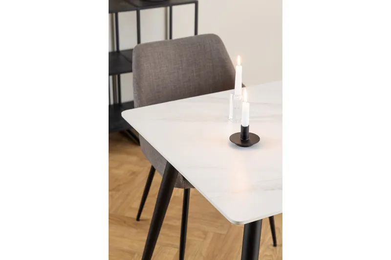 Sanjoan Rektangulært Spisebord 140 cm med Keramikkplate, Marmor- og Metalllook - Hvit - Møbler - Bord - Spisebord & kjøkkenbord