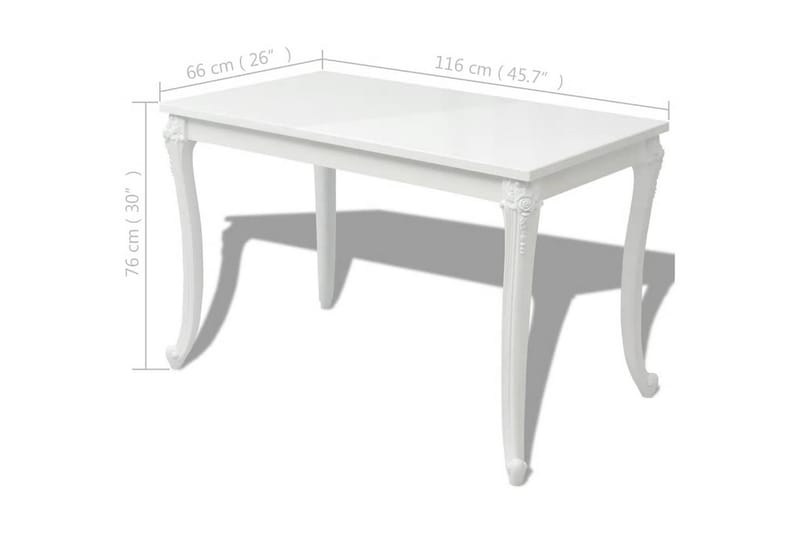 Spisebord 116x66x76 cm høyglans hvit - Hvit - Spisebord & kjøkkenbord