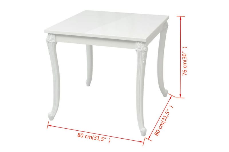 Spisebord 80x80x76 cm Høyglans Hvit - Hvit - Spisebord & kjøkkenbord