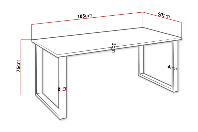 Spisebord Ciapin 185 cm - Hvit/Svart - Spisebord & kjøkkenbord