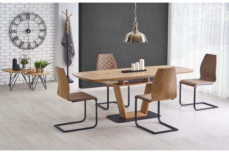 Spisebord Faveto Forlengningsbart 160 cm - Eik|Svart - Spisebord & kjøkkenbord