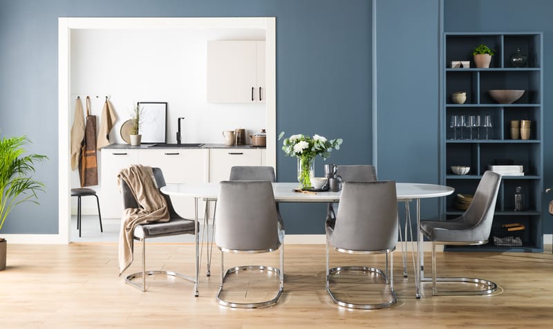 Spisebord Lennox 180 cm med 2 Tileggsplater Ovalt - Hvit - Spisebord & kjøkkenbord